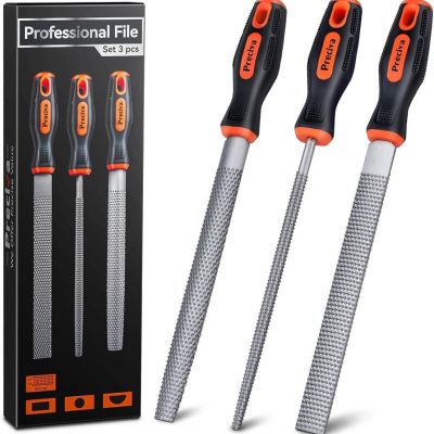 Preciva Wood Rasp Set, 3-Piece Wooden File Set Including Flat File, Half Round File, Round File for Woodworking, DIY, Crafts