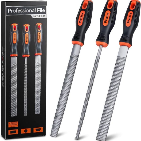 Preciva Wood Rasp Set, 3-Piece Wooden File Set Including Flat File, Half Round File, Round File for Woodworking, DIY, Crafts