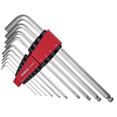 Force 9-piece extra long metric ball drive hex key set, model 5093XLB