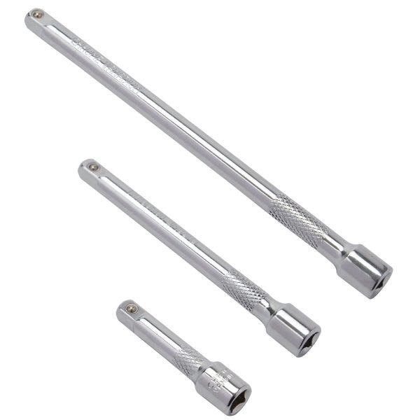 DAKCOS 3/8 Inch Drive Extension Bar Set 3 Pieces Socket Extension 3, 6, 10 Inch Long Chrome Vanadium Steel